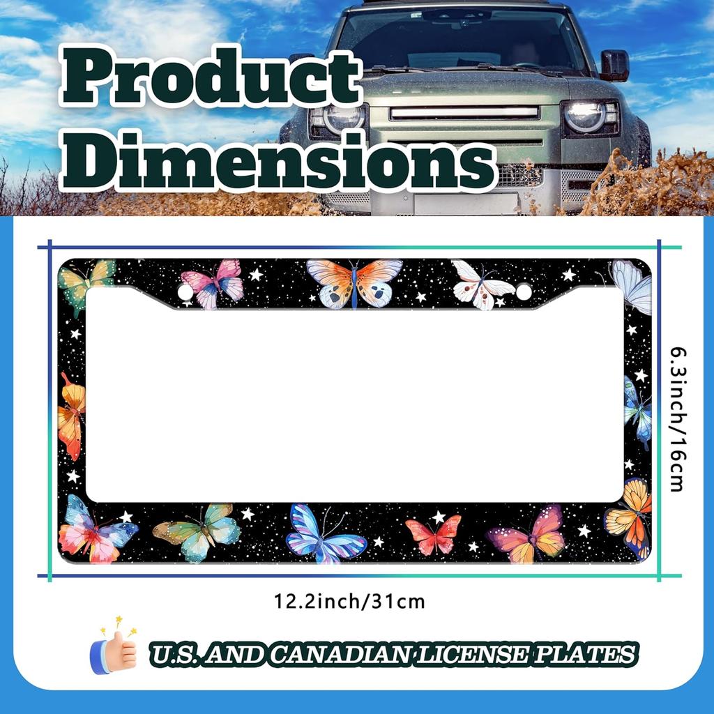 Beautiful Colorful Butterfly License Plate Frame Funny Watercolor License Plate Holder For Front Or Rear Car Tags Stainless Steel Car Decoration With