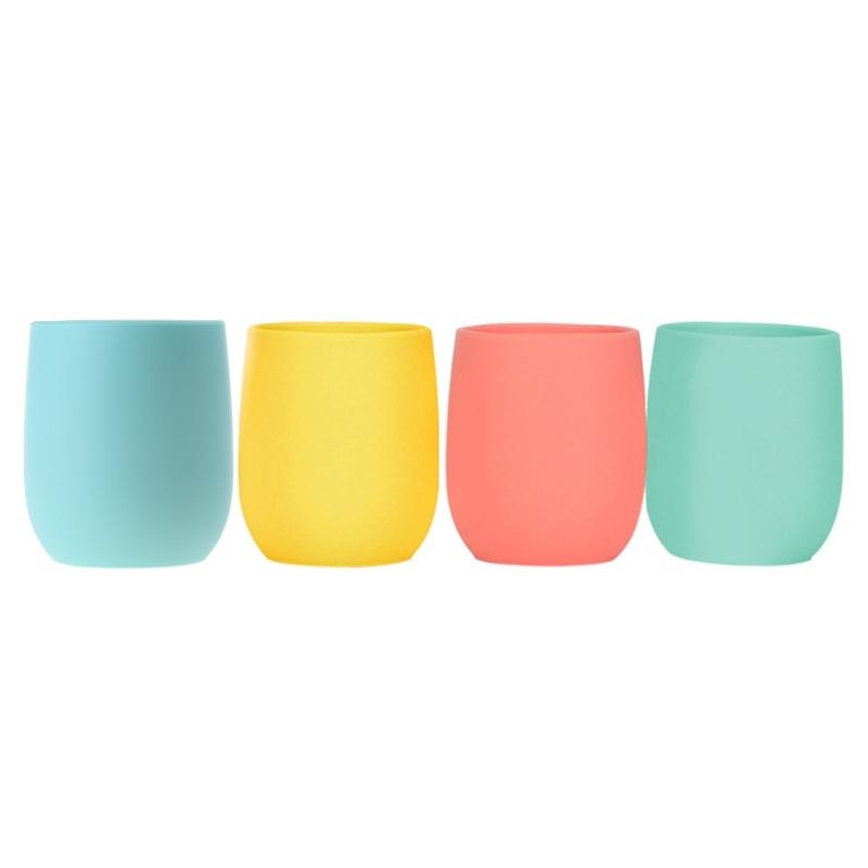 Portable Pure Color Baby Snack Cup Anti Scalding Food Grade Silicone Water Cup Learning to Drink Cup for Children
