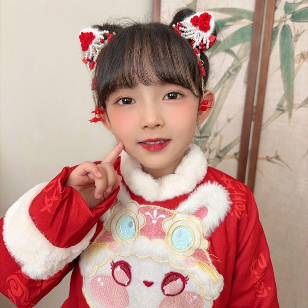 Flower Chinese New Year Headwear Bow Ancient Style Hairpin Simple Hanfu Hairpin  Children
