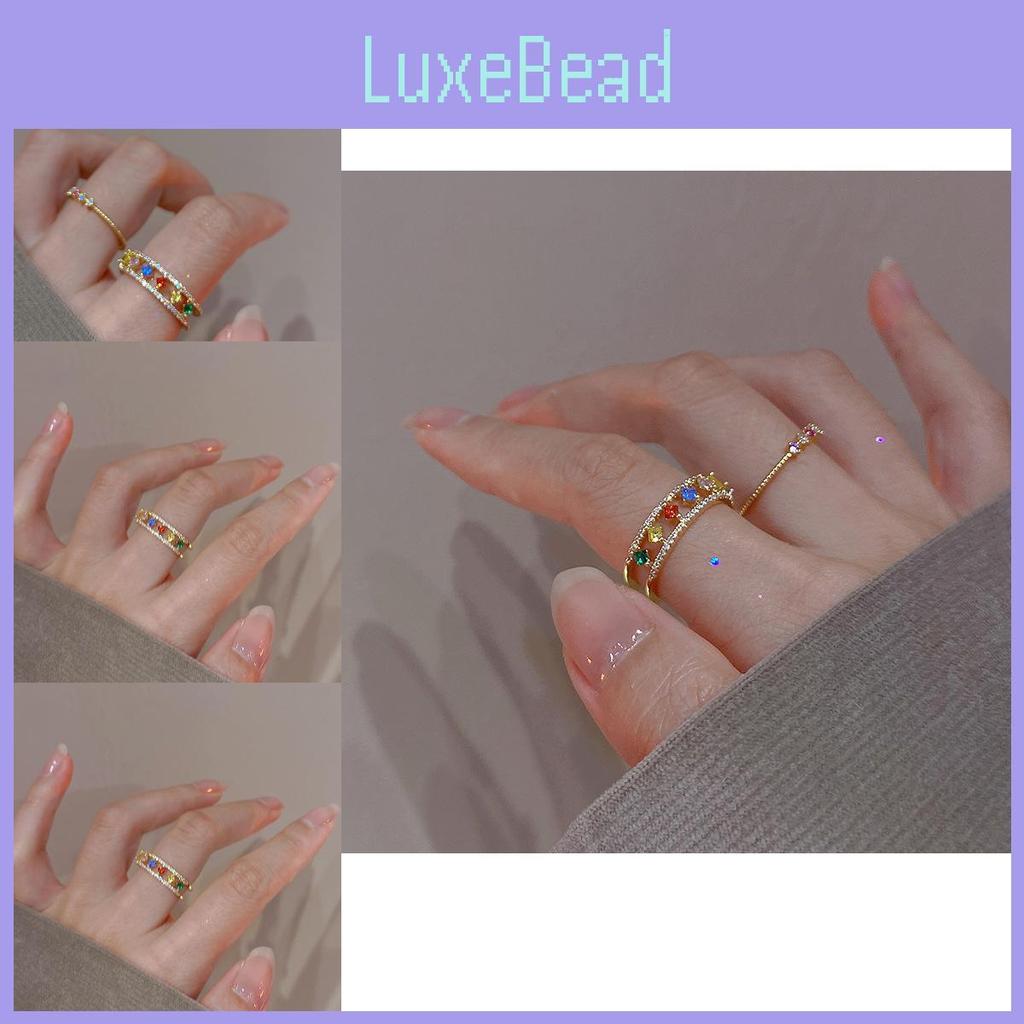 Chic Adjustable Open Ring For Women Featuring Colorful Gemstones And Unique Geometric Design