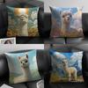 Alpaca Cute Cushion Cover Natural Linen Organic Fabric DoubleSided Printing Sofa Home Decor Gift Pillow Case