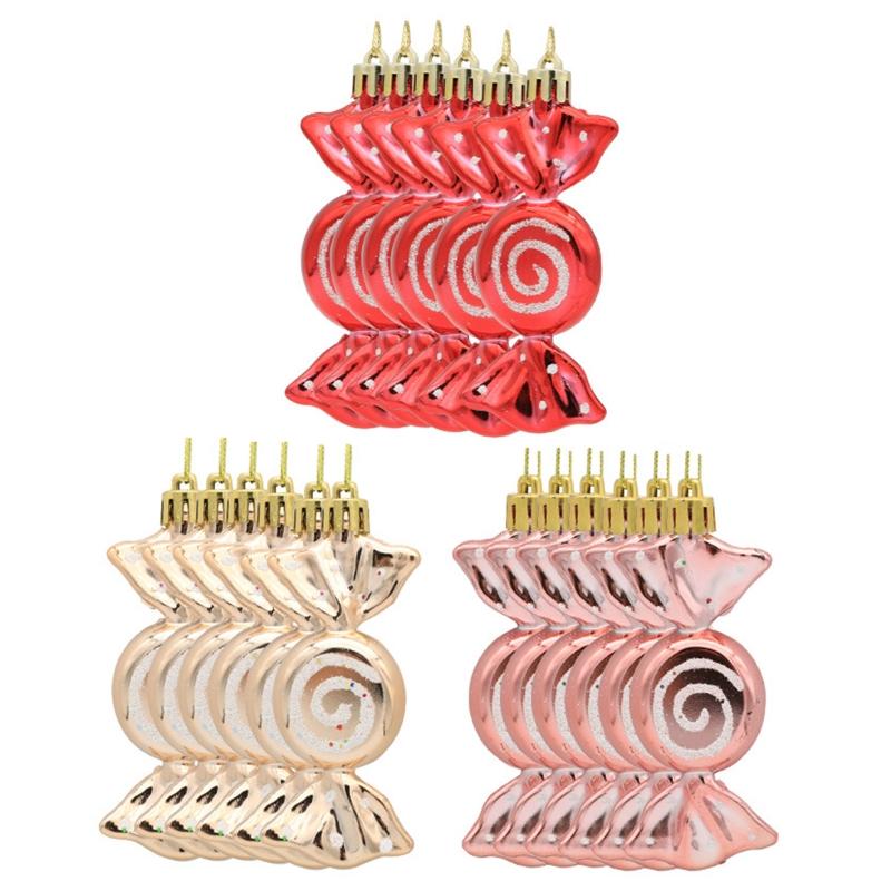 6Pcs Candy Cane Ornament Christmas Hanging Lollipop Pattern Decoration with Rope for Holiday Decor Photo Booth Props