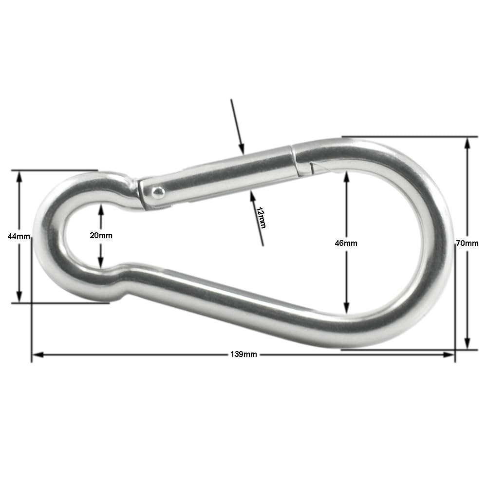 NOTRICKT D12mm x H139mm Snap Hook Type Stainless for Connecting and Rope SSH-005 B, Steel, Chains, Wires,