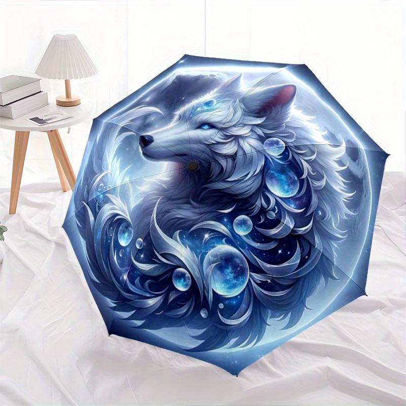 

1pc Enchanted Moonlit Wolf Automatic Folding Umbrella - 3 Folding Design, Vivid Cartoon Pattern, Suitable for Outdoor Activities, A Gift for Fans