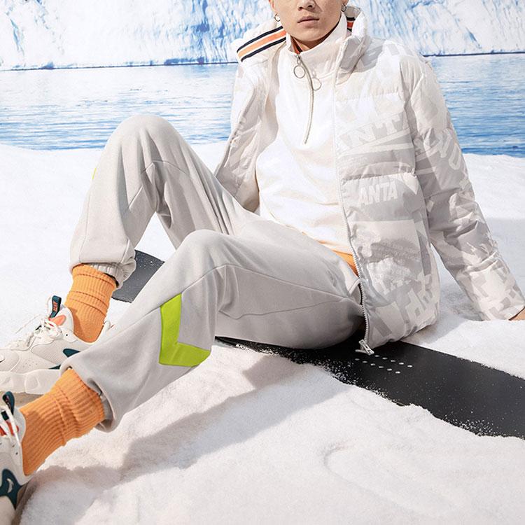 Anta Pánská teplá sportovní péřová bunda s potiskem loga, svrchní oblečení, bílá 152148904-2