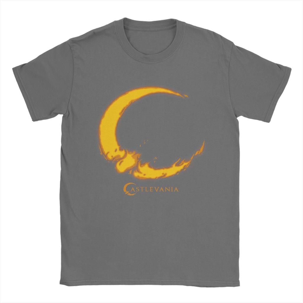 Castlevania Crescent Moon Fire Logo Hipster T Shirts  Pure Cotton Tee Shirt for Man Y2K Classic Loose Short Sleeve Clothing