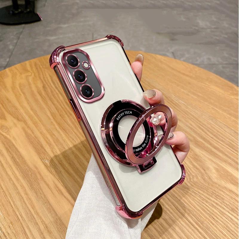 

Противоударный Магнитный для Magsafe Прозрачный Чехол-Держатель Для Samsung Galaxy S25 S25FE S24 FE S23 S22 S21 S20 FE Ultra Plus Чехол-Подставка Galaxy S25 FE розовый