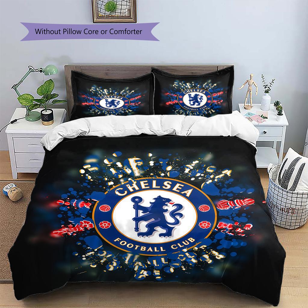 Chelsea FC Pattern Bedding Quilt Set  Home Decoration  Gift (1 * duvet cover + 2 * pillowcase  without core)
