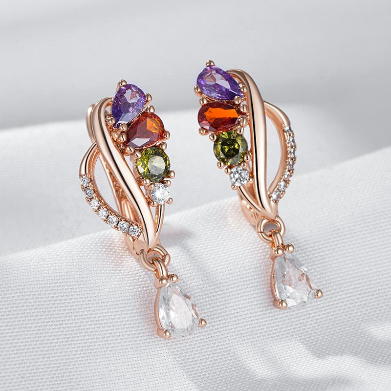 Shiny Colorful Natural Zircon Drop Earrings For Women Fashion  Rose Gold Color Accessories Daily Vintage Jewelry