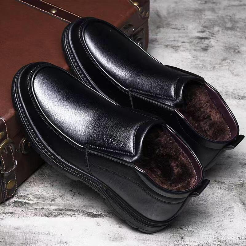Herren Warme High-Top Winterstiefel: Dicke, mit Plüsch gefütterte Lederschuhe für Väter mittleren Alters und ältere Väter
