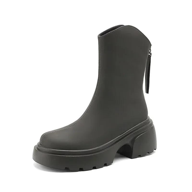 Fashion 2024  Women's Slimming Thick Bottom Boots Autumn Style Petite Height Increasing Versatile Sponge Cake Tube Slimming
