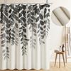 Green Shower Curtains for Bathroom Linen Shower Curtain Nature Themed Plants Leaves Botanical Sage Green and Cream Fabric Cloth