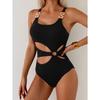 Sexy Black Swimwear Women 2026 Metal Chain Strap Hollow Out Slim Tummy Control Monokini Beach Bathing Suit One Piece Swimsuit
