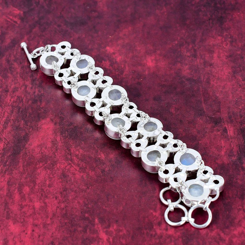 Moonstone, Rubellite Jewelry, Handmade Gemstone 925 Solid Sterling Silver Jewelry, Adjustable Chain Bracelet For Wedding Gift