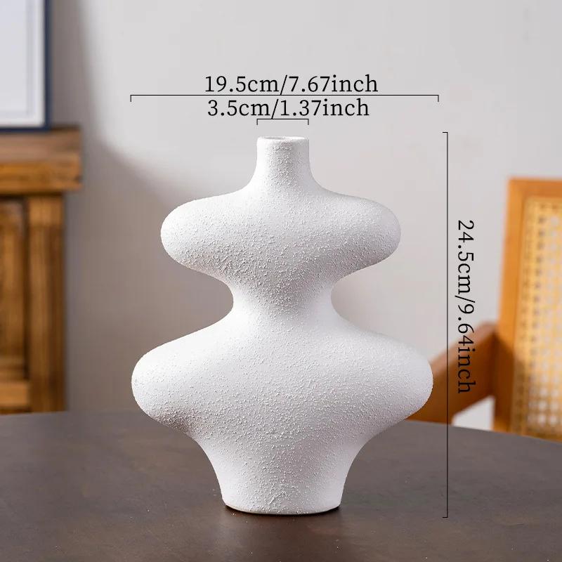 Ceramic Vase Geometric Gourd Shape Flower Vase Black and White Coarse Pottery Flower Arrangement Accessories Home Decoration