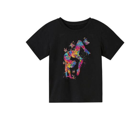 Watercolor Gymnastics Girl Printed New Children's Summer Fashion Polyester Comfortable Short Sleeve Top T-shirt