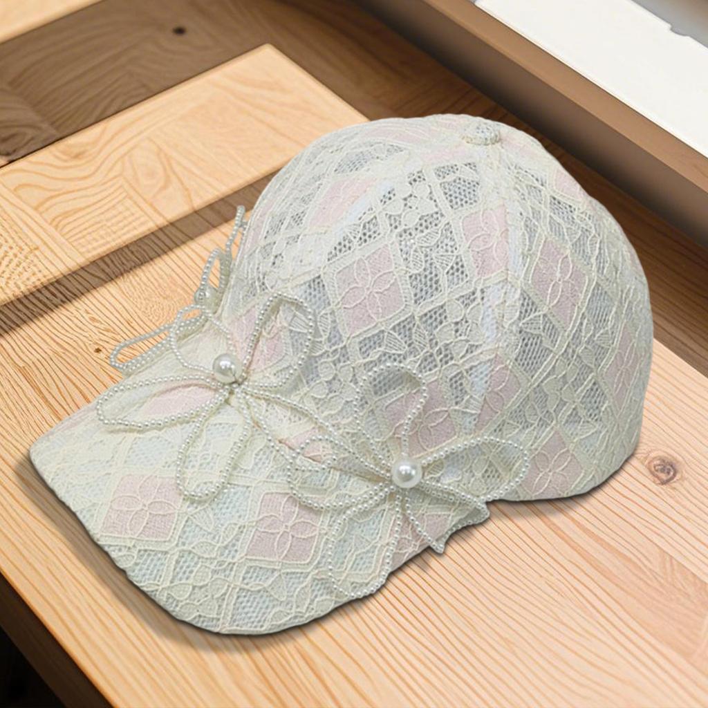 Pearl Flower Lace Baseball Cap for Women Girls Fashionable Breathable Adjustable Sun Hat Sweet Kawaii Cute Unstructured Dad Hat