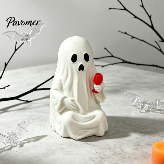 Personalized Holiday Ornaments 3D Printed Ghost Figurine with Wine Glass, Funny Halloween Desktop Dark Style Decorations Decor Statue, Novelty
