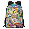 15 Inch Cartoon One Piece Mochila Backpack, Light Weight Unisex School Backpack for Boys Girls Age 6-10 Casual Travel Daypack
