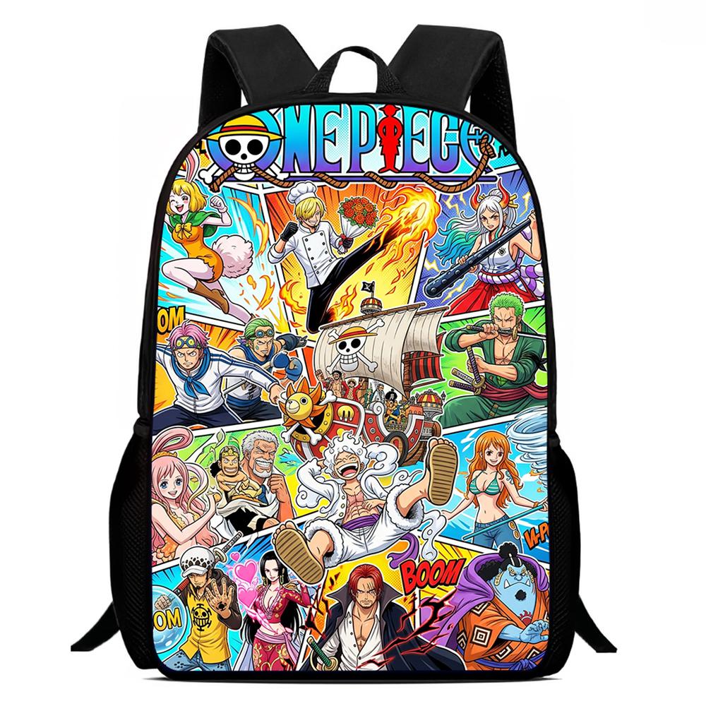 15 Inch Cartoon One Piece Mochila Backpack, Light Weight Unisex School Backpack for Boys Girls Age 6-10 Casual Travel Daypack