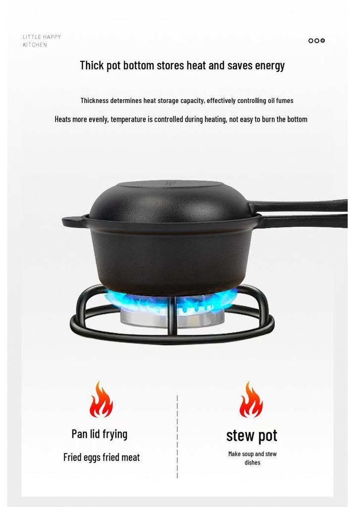 18cm Cast Iron Dual-Use Rust-Proof Enamel Pot/Frying Pan - Small Soup Pot