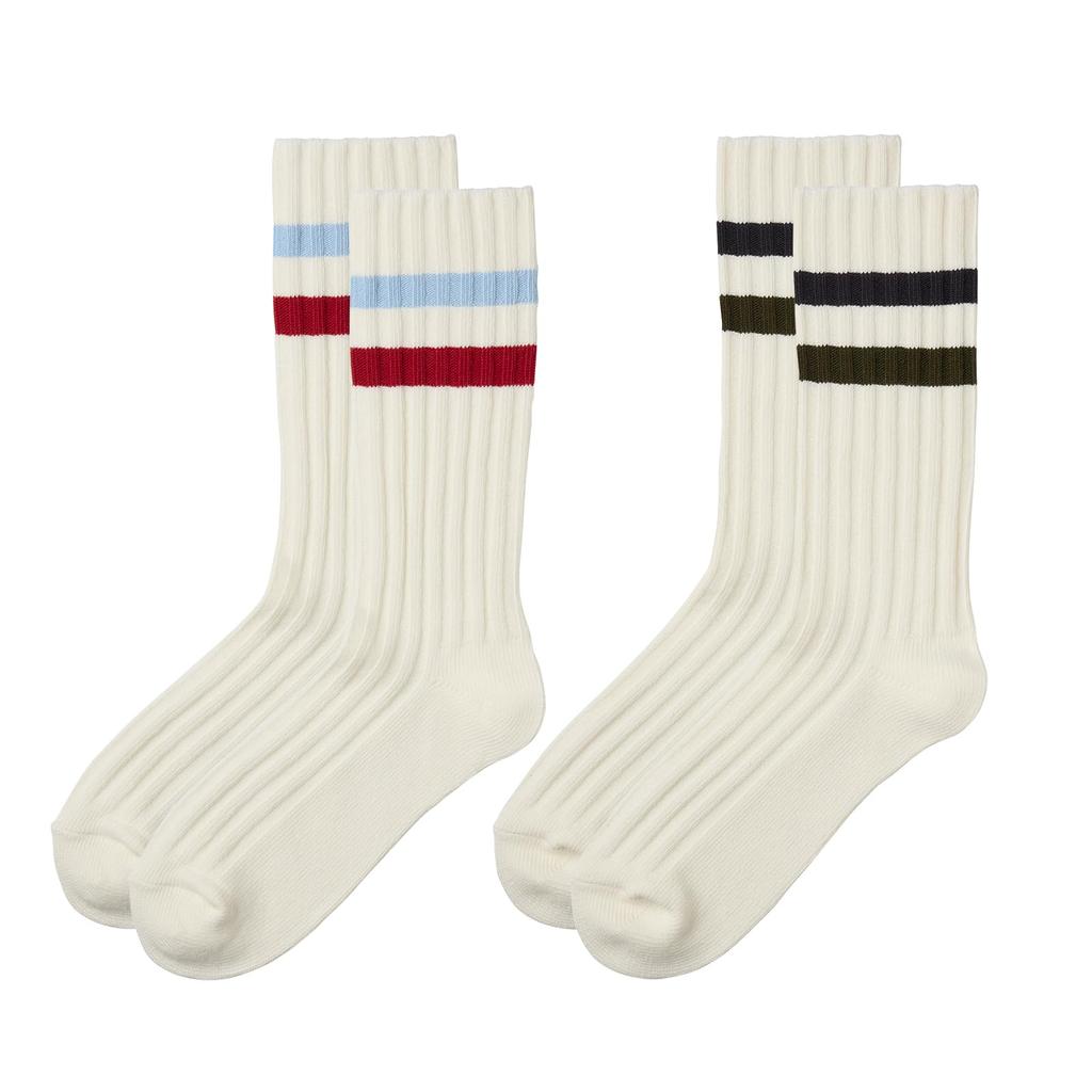 Okamoto Cotton Ribbed Striped Socks for Men and Sizes Assortment 1 +5% Women, 2-Pair Set, Spring/Summer Fit, 24.0cm-26.0cm,