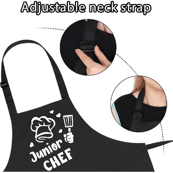 Auidy_6TXD Kids Apron and Chef Hat Set, Funny Apron (Junior CHEF) Adjustable Child Apron with 2 Pockets Waterproof Chef In Training Gifts for Boys