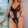 Teddy Sexy Crotchless Lingerie Women Hollow Bodysuits Erotic Costumes Deep V Open Bra Teddies Bodysuit Porn Baby Doll Underwear