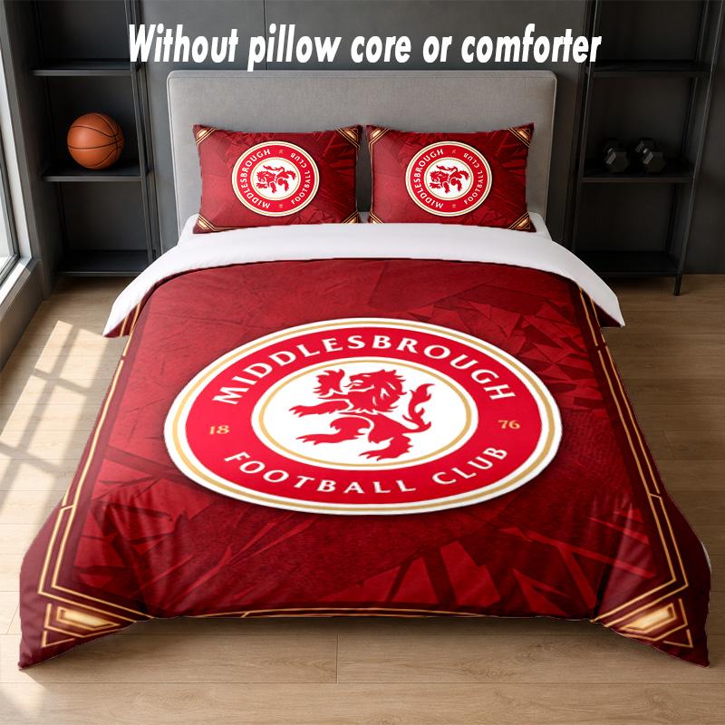 Set Biancheria da Letto Design Middlesbrough FC 1 Copripiumino + 2 Federe Morbido Traspirante Biancheria da Letto per la Casa