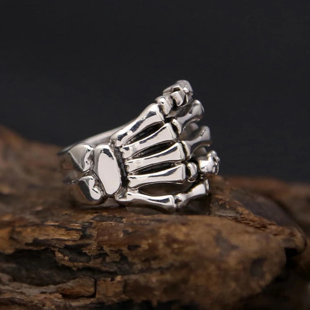 S Skeleton Hand Ring Gothic Open Skull Rings for Women Men Halloween Punk Jewelry Gift