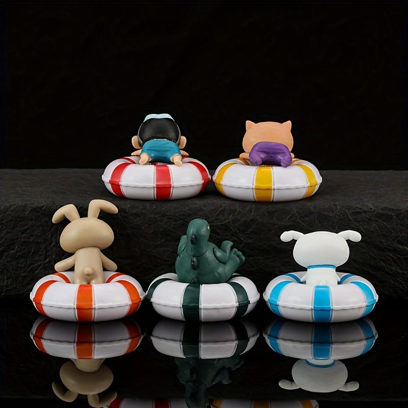 5 Swim Ring Small Novice Figurines, Anime Cartoon White Rabbit, Dinosaur, Pig Figurine Ornaments