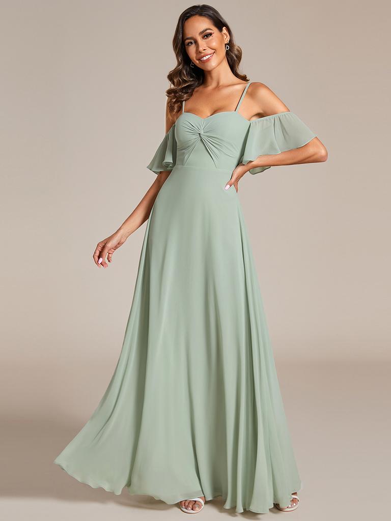Ever-Pretty Women's Cold Shoulder Sweetheart Neckline Spaghetti Straps Chiffon Bridesmaid Dresses With Ruffle Sleeves