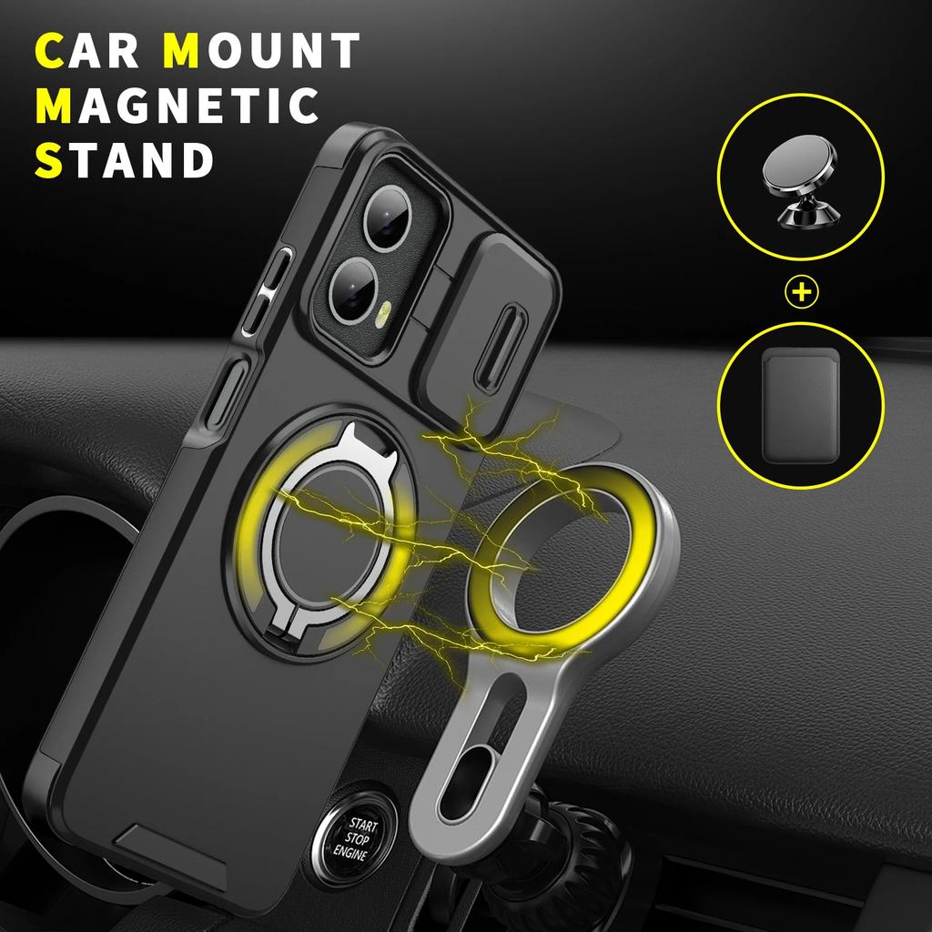 Armor Magnetic Holder Case for Motorola Moto G Play 5G G5G GStylus 5G GPower 5G 2024 Slide Camera Protection Shockproof Cover
