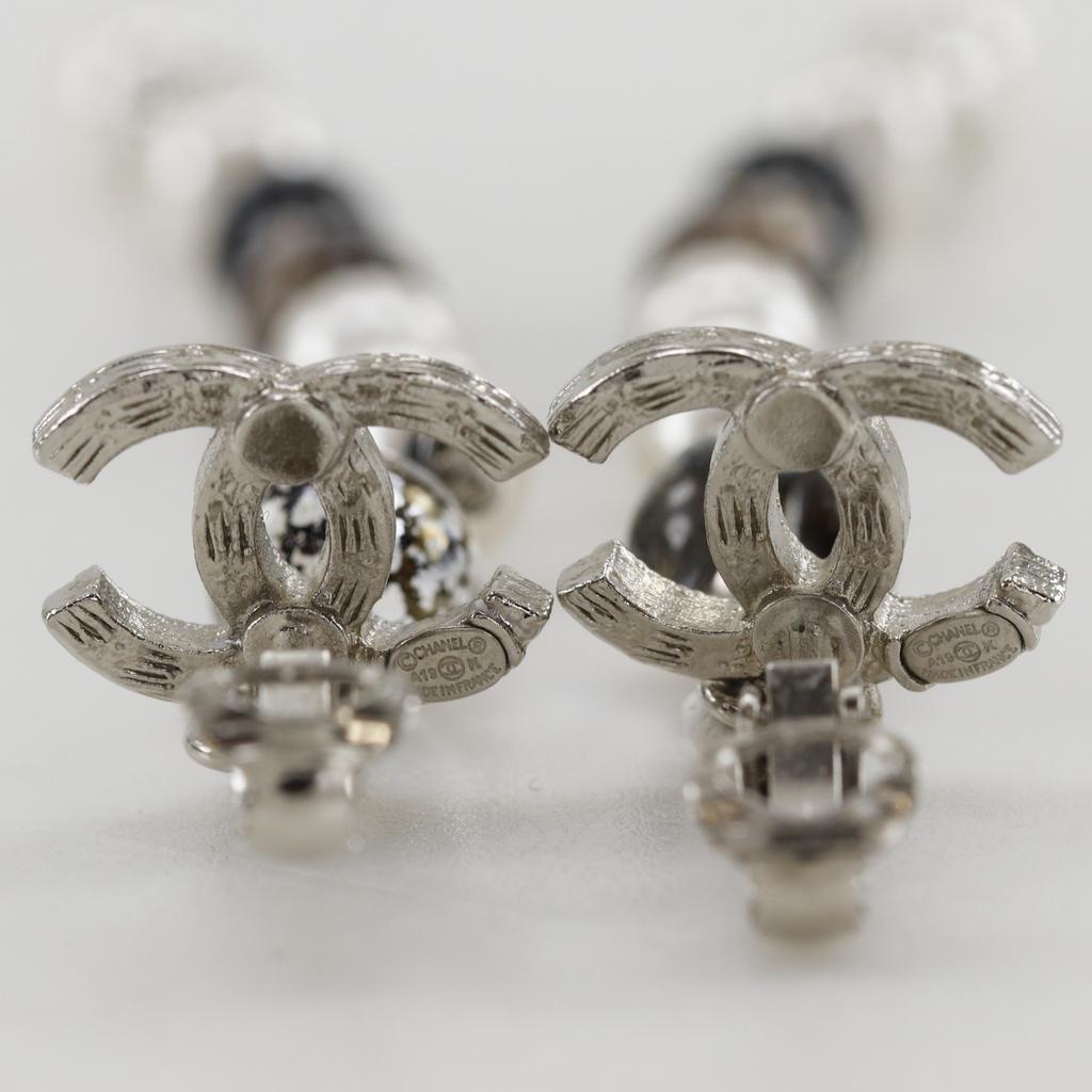 CHANEL COCO Mark Earring long Silver metallic/Fake pearl/Rhinestone 11.0g Women Used