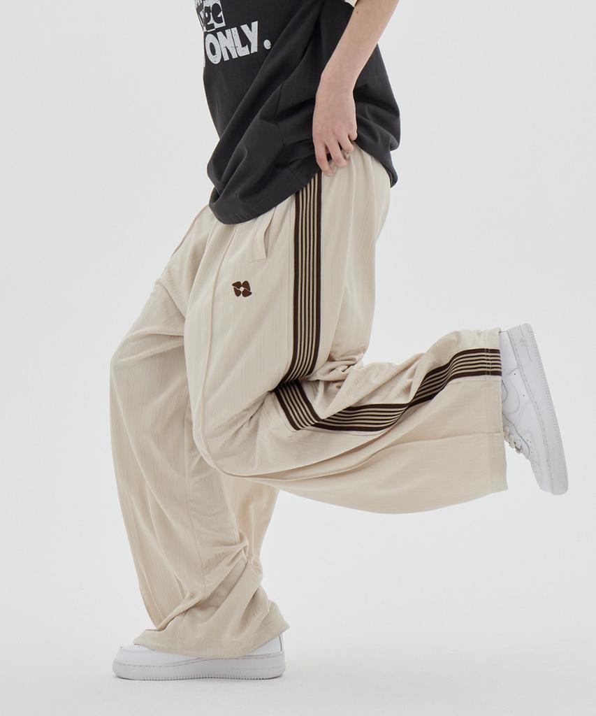 URBANAGE Balloon Fit Curved Line Track Pants_Beige