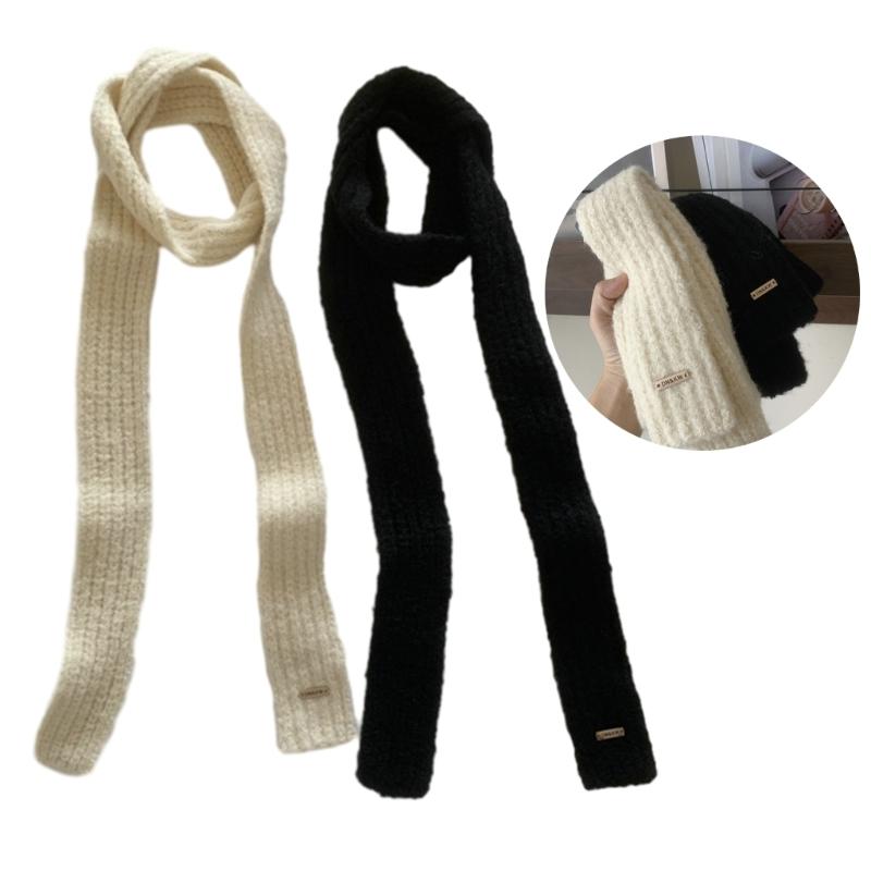 Ladies Harajuku Scarf Girls Narrow Type Knit Decorative Scarf with Cloth Decals