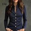 Women Striped Blazer Stand Collar Blazer, Slim Fit Single-Breasted Blouse Top, Office Business Casual Jacket Outerwear Slimming Waist Coat