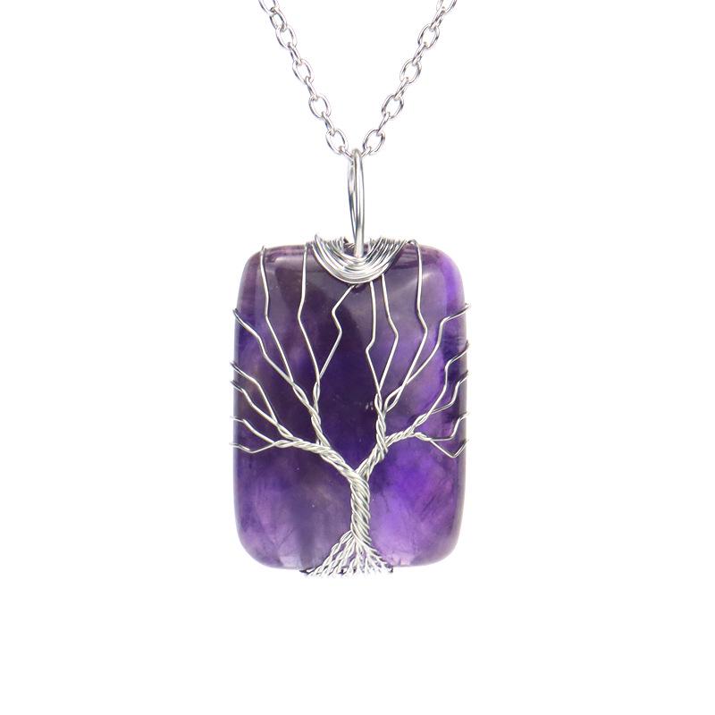 TikTok Live Natural Crystal Agate Tree of Life Pendant Necklace N510