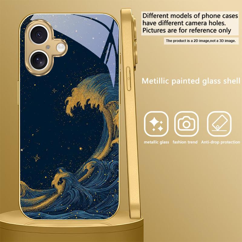 The quiet starry sky For IPhone 17Pro Max 16 17 Pro 15 P ro 14 13 Plus 12 Mini 11Pro Max XR 16E 17 Air Golden glass phone case
