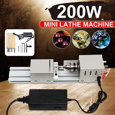 200W Mini Lathe Beads Machine Wood Lathe Diy Woodworking Tool Milling Grinding Polishing Carving Drill Rotary Tool Set