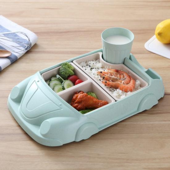 

Hot Sell Biodegradable New Kids Tableware Set Children Bamboo Fiber Plastic Baby Plates Cup Dinner set