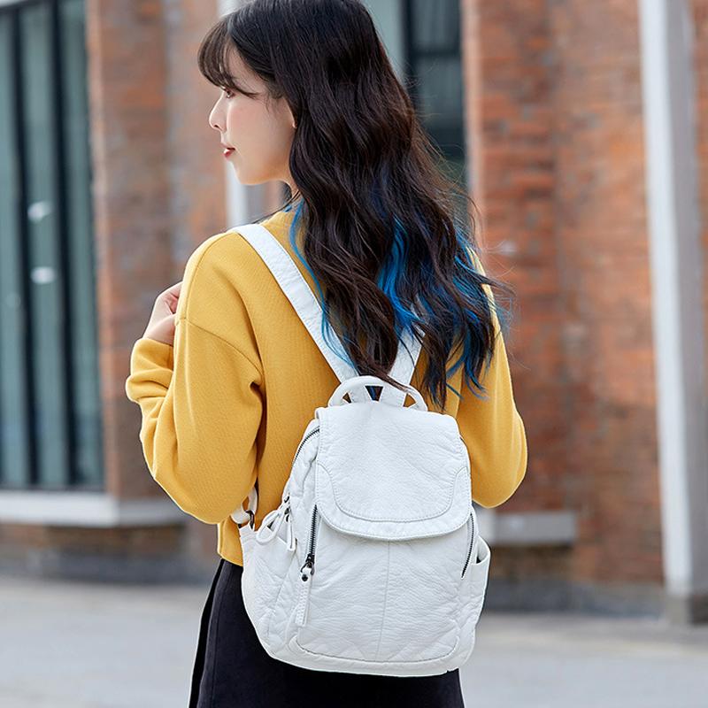Damenrucksack, weiß gewaschenes Leder, Rucksack für Damen, kleine Schultaschen für Mädchen im Teenageralter, All-Match-Freizeit-Reisetasche