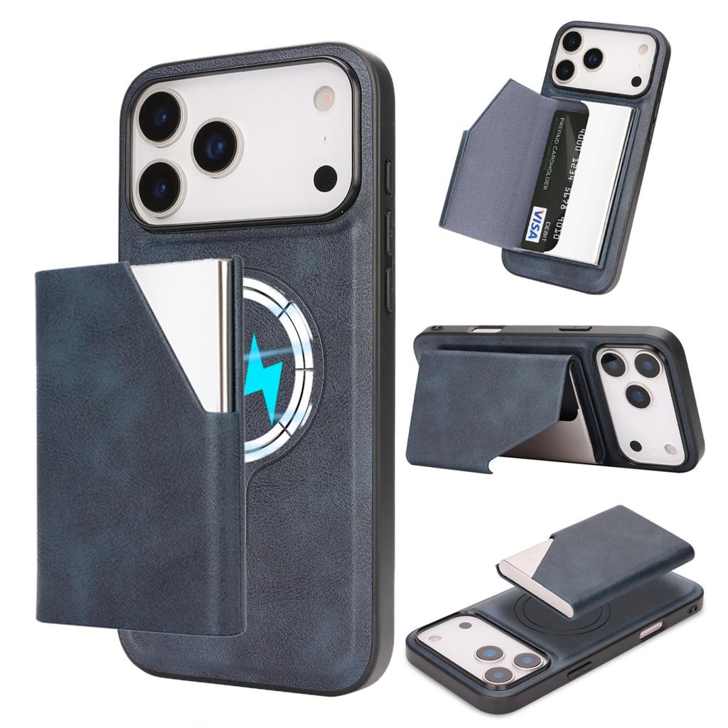 Mirror Wallet Card Slots Magnetic Leather Phone Case for IPhone 17 Pro Max 17 Air 16 15 14 Plus 13 12 Wireless Charging Cover