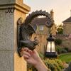 Solar Powered Porch Lanterns Phoenix Wall Lights, Resin Sculpture Outdoor Light, Bronze Finish Yard Decor Waterproof Landscape Lamp for Garden