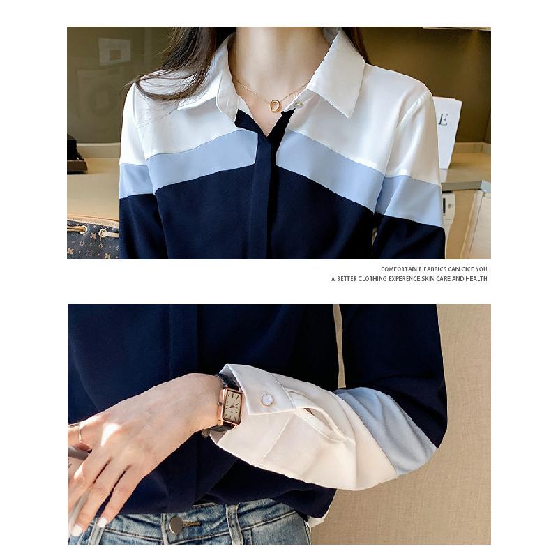 2026 Spring New Women's Turn-down Collar Contrast Color Slim Fit Long Sleeve Casual Striped Shirt