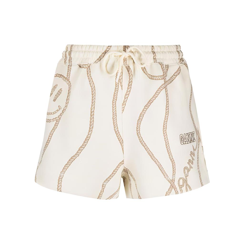 Ganni Grommet Print Drawstring Casual Shorts Women shorts Off-White T3235-322