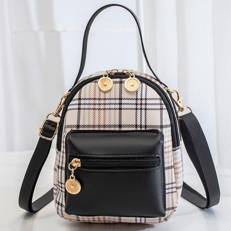 Women's Bag Summer Contrasting Color Printing Plaid Portable Backpack Candy Color Simple Mobile Phone Bag