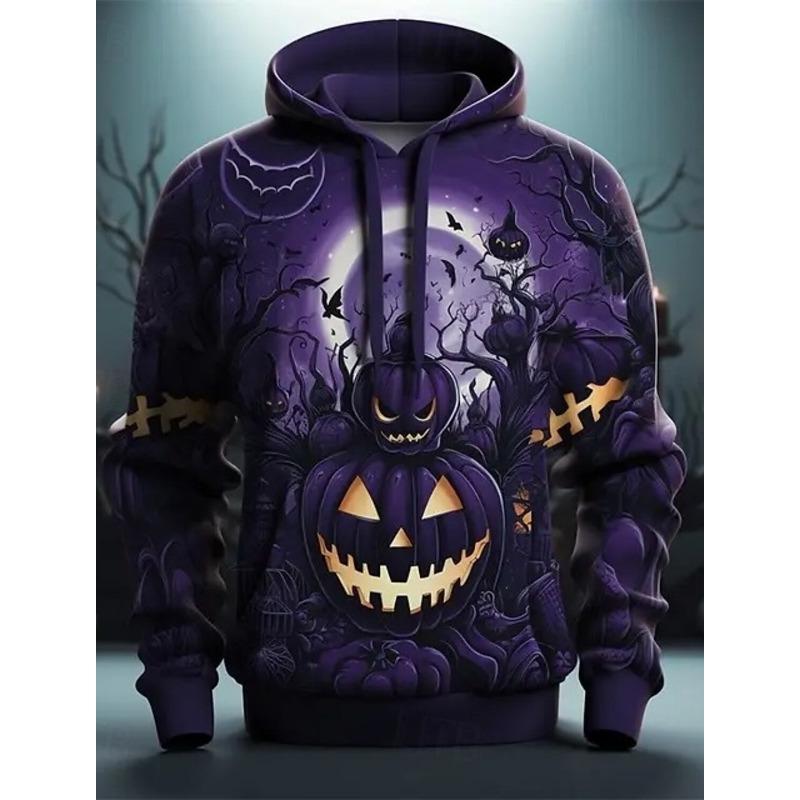 Felpa con cappuccio viola zucca di Halloween pullover stampa pattern coppia uomo donna carnevale di Halloween festa costume casual quotidiano