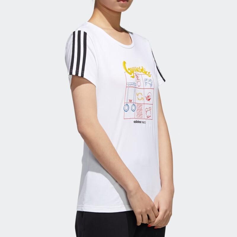 Adidas Neo Three Stripes Color Block Pattern Print Round Neck Short Sleeve T-Shirt Women Tops White GK1568