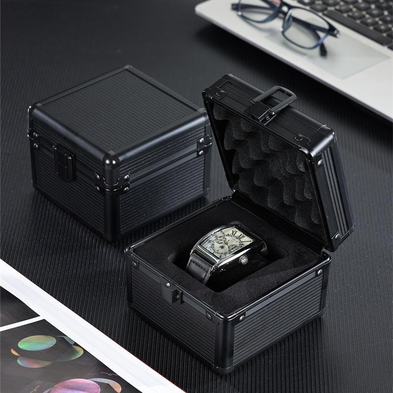 Pure Black & Sky Blue Aluminum Watch Storage Box with Transparent Lid